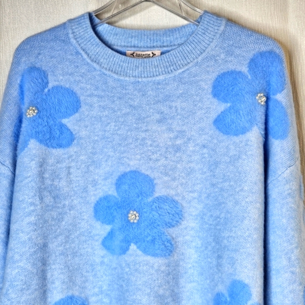 Nanette Lepore Blue Floral Sweater - Picture 2 of 11